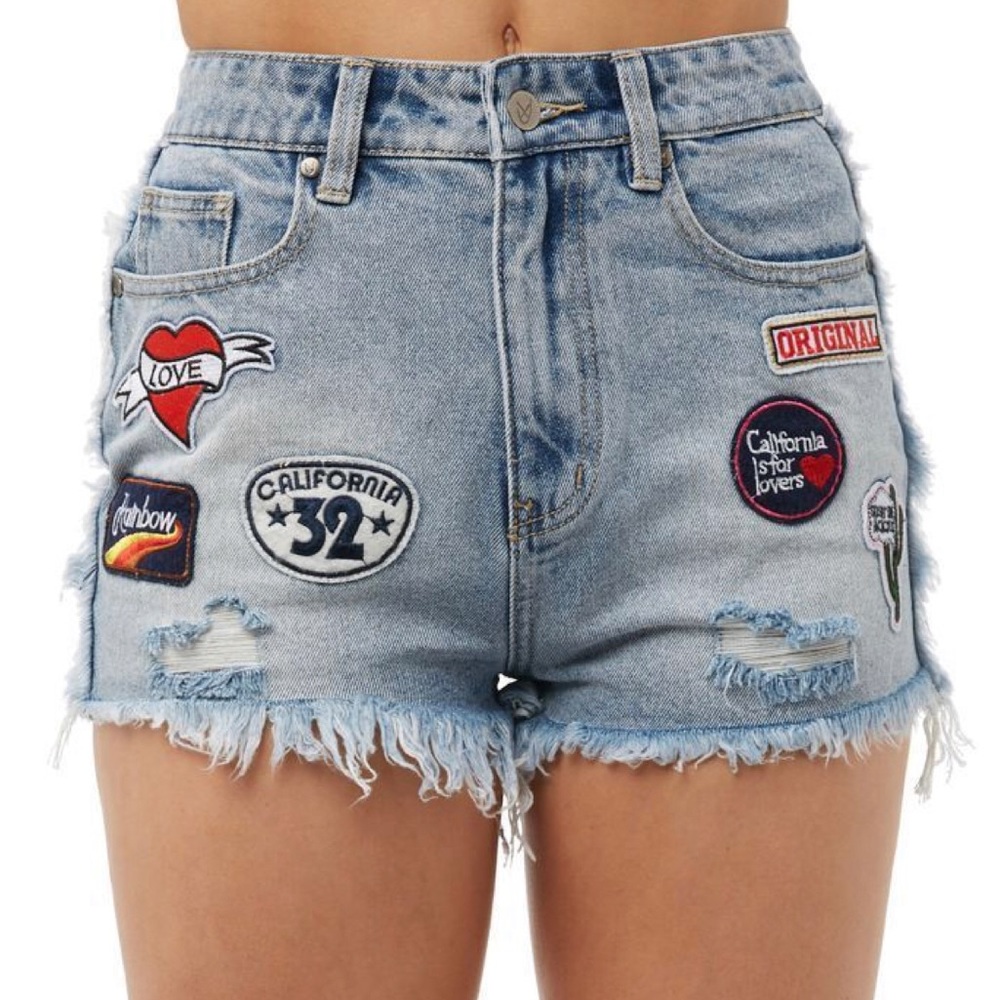 MINKPINK Free Ride Patch Denim Shorts S New